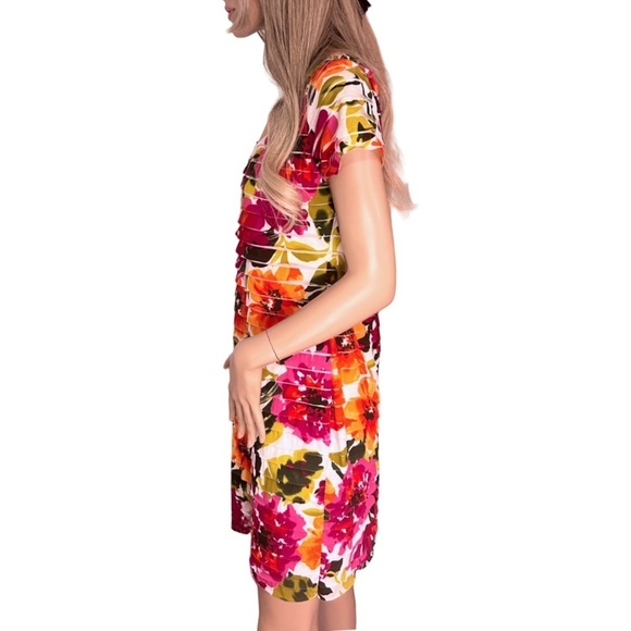 Ronni Nicole Dress Sheath Ruched Horizontal Ruffles Multi Colour Floral Print - Picture 12 of 16